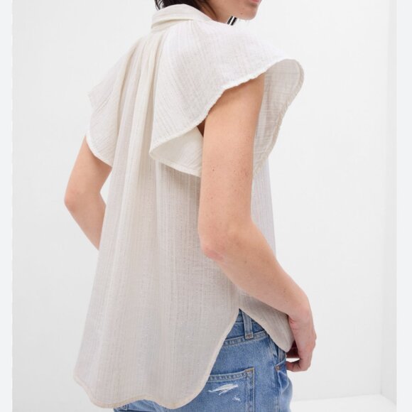 GAP Crinkle Gauze Metallic Stripe Dolman Shirt Cream Metallic Thread Detail XL - Picture 2 of 8